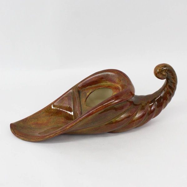 Vtg Handmade Cornucopia Pottery Vase With Two Taper Candle Holders