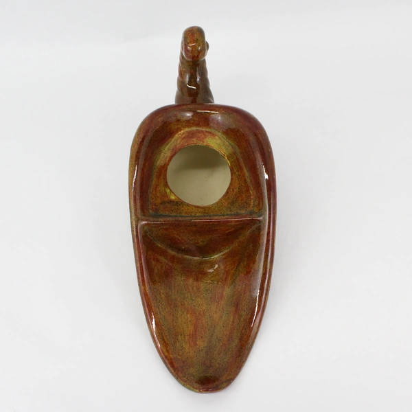 Vtg Handmade Cornucopia Pottery Vase With Two Taper Candle Holders