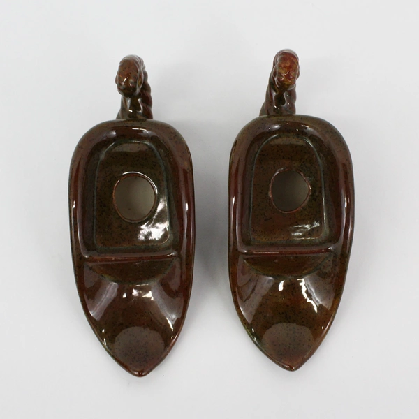 Vtg Handmade Cornucopia Pottery Vase With Two Taper Candle Holders