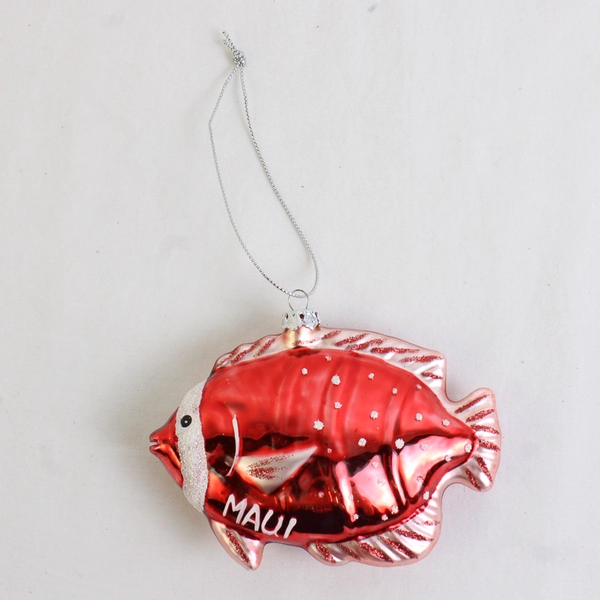 Maui Hawaii Red Fish Souvenir Glass Christmas Ornament 4"