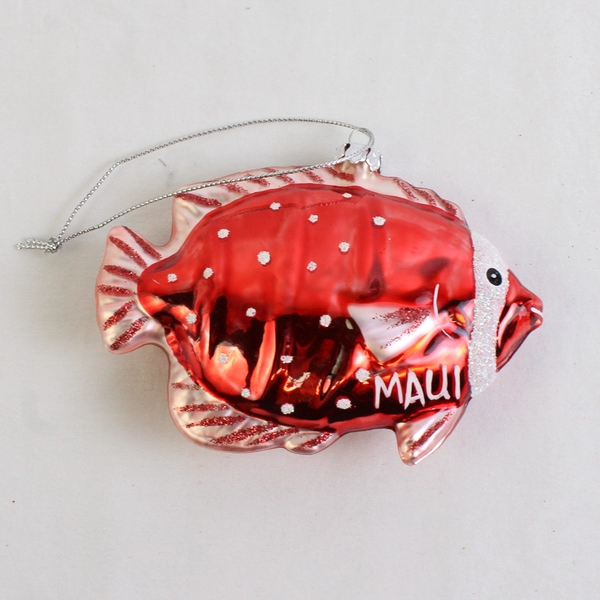Maui Hawaii Red Fish Souvenir Glass Christmas Ornament 4"