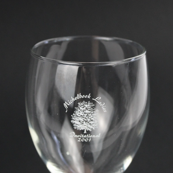 Four 'Michelbook Ladies Invitational 2001' Print Clear Wine Glasses 6.75" Tall