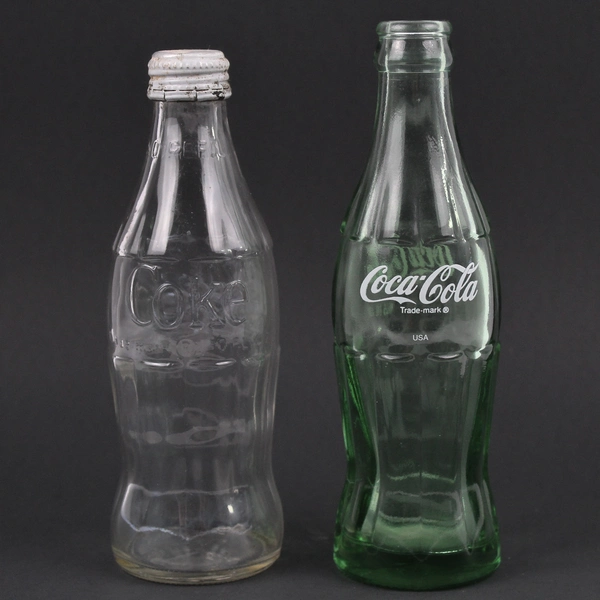 Lot Of 2 Vintage Coca-Cola Glass Bottles Empty 1 Clear (7.5") & 1 Green (8")