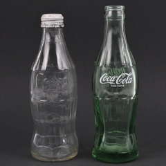 Lot Of 2 Vintage Coca-Cola Glass Bottles Empty 1 Clear (7.5") & 1 Green (8")