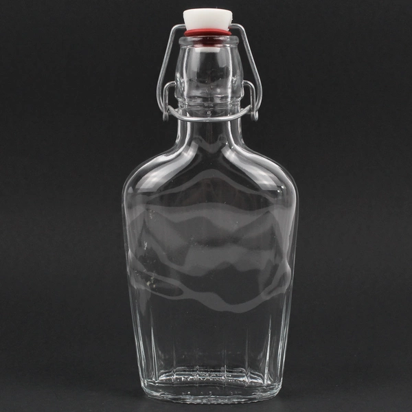 Unbranded Flask Clear Glass Bottle W/ Swing Top 0.25 L Made In Italy 8.25" Tall