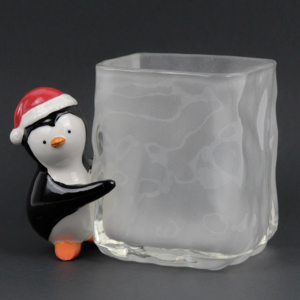 Unbranded Penguin W/ Santa Hat Candle Holder/Decorative Dish 4.5" Tall