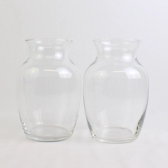 Lot Of 2 Matching Unbranded Jardin Vase Decorative Clear Glass 7" Tall