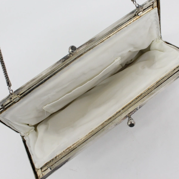 Vintage Silver White Beaded Clutch Purse Evening Bag With Chain Strap