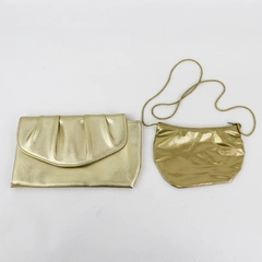 Vintage Gold Metallic Vinyl Clutch Purse w Matching Coin Pouch 