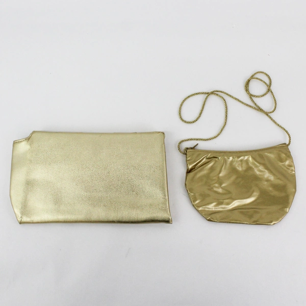 Vintage Gold Metallic Vinyl Clutch Purse w Matching Coin Pouch 