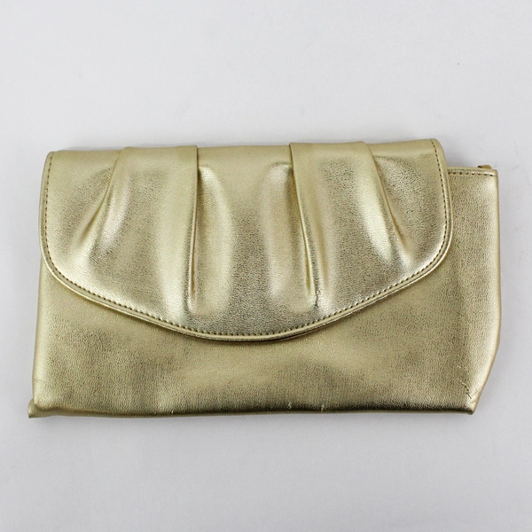 Vintage Gold Metallic Vinyl Clutch Purse w Matching Coin Pouch 