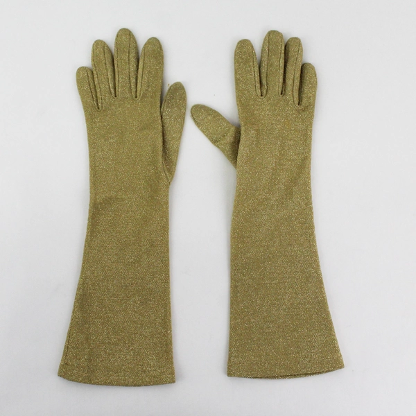 Women's Glittery Gold Mylar And Nylon Wrist Gloves For Evening Wedding Size S