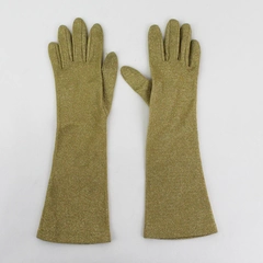 Women's Glittery Gold Mylar And Nylon Wrist Gloves For Evening Wedding Size S