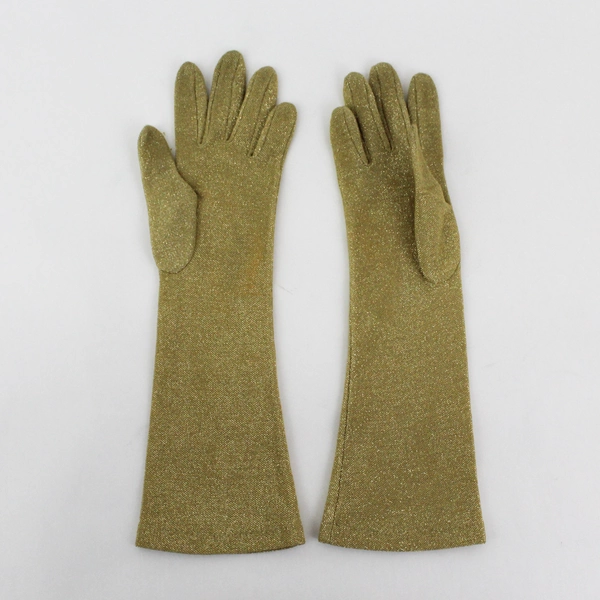 Women's Glittery Gold Mylar And Nylon Wrist Gloves For Evening Wedding Size S