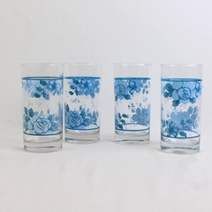 Lot Of 4 Corelle Blue Velvet Patterned 16 Oz Glassware Tumbler 6.25" Tall