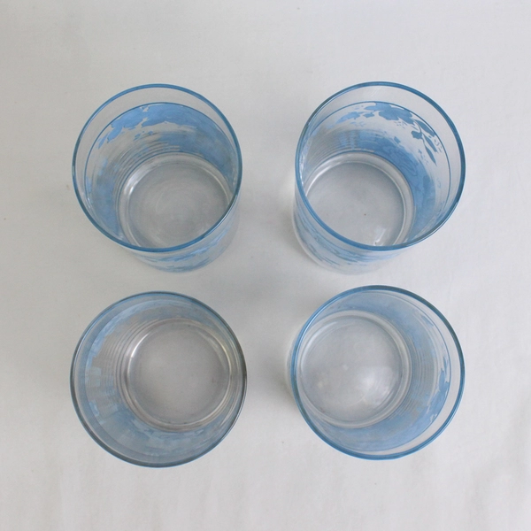 Lot Of 4 Corelle Blue Velvet Patterned 16 Oz Glassware Tumbler 6.25" Tall