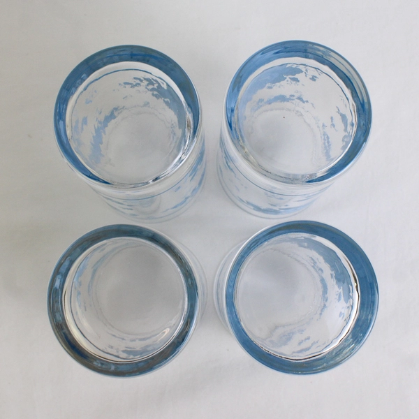 Lot Of 4 Corelle Blue Velvet Patterned 16 Oz Glassware Tumbler 6.25" Tall