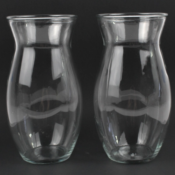  Lot Of 2 Matching Unbranded Clear Glass Decorative Bouquet Vases 9.75" Tall