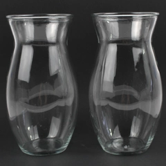  Lot Of 2 Matching Unbranded Clear Glass Decorative Bouquet Vases 9.75" Tall