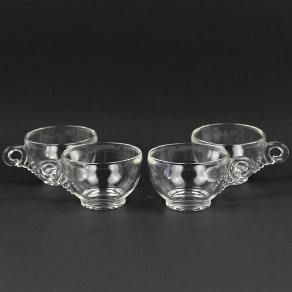  Lot Of 4 Matching Unbranded Clear Glass Tea/Coffee Cup Shell Handle 2.25" Tall