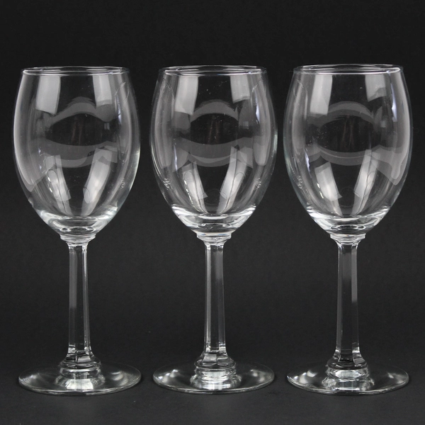  Lot Of 3 Matching Unbranded Clear Glass Small Wine Glasses 7" Tall