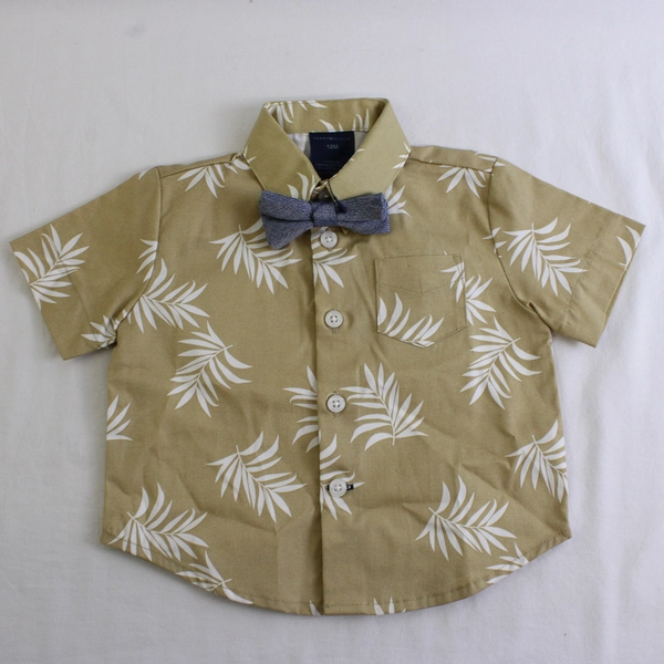 Tommy Hilfiger Beige and White Palm Frond Pattern Button-Up Boys' Size 12M