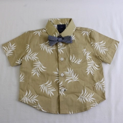 Tommy Hilfiger Beige and White Palm Frond Pattern Button-Up Boys' Size 12M