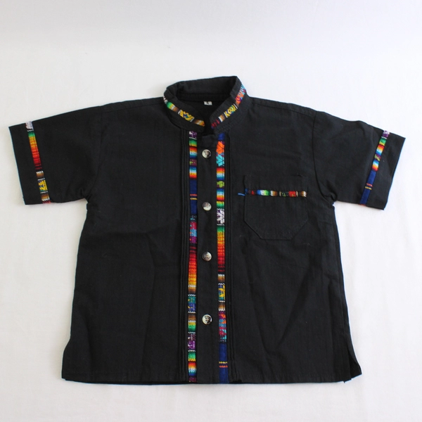 Black Short-Sleeve Guayabera Button-Up Shirt Boys' Size 4