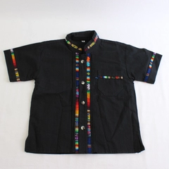 Black Short-Sleeve Guayabera Button-Up Shirt Boys' Size 4