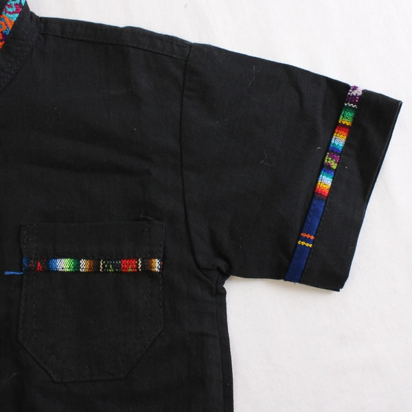 Black Short-Sleeve Guayabera Button-Up Shirt Boys' Size 4