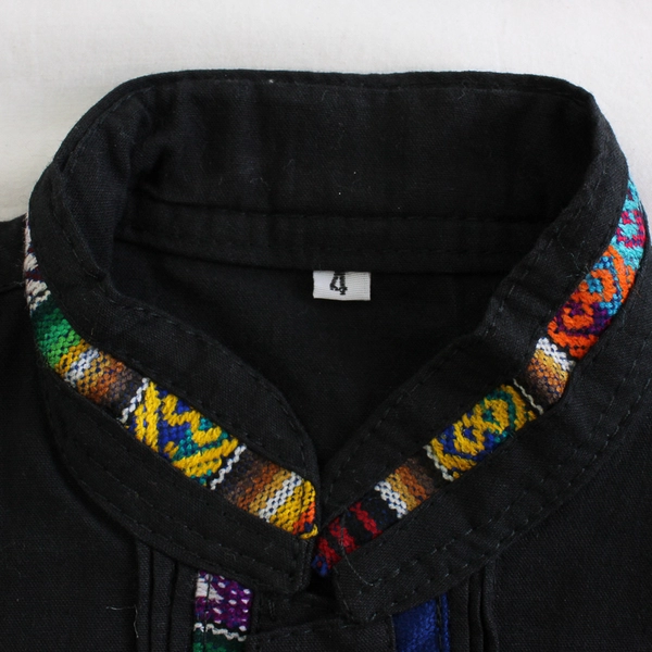 Black Short-Sleeve Guayabera Button-Up Shirt Boys' Size 4