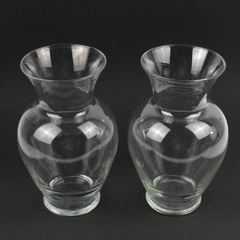 Set of 2 Matching Clear Glass Bouquet Flower Vases 8 3/4"