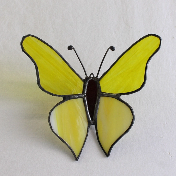 Vintage Handmade Stained Glass Hanging Butterfly Sun Catcher Ornament 5 Inch