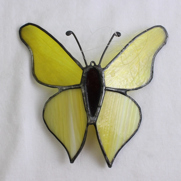 Vintage Handmade Stained Glass Hanging Butterfly Sun Catcher Ornament 5 Inch