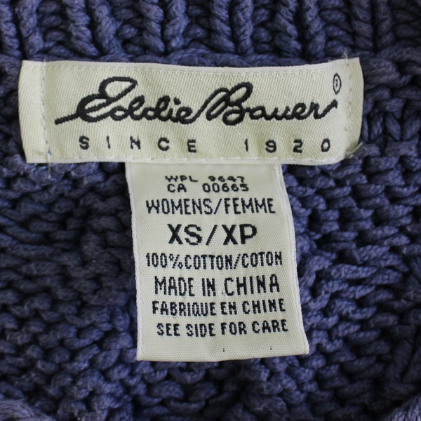 Eddie Bauer Women's XS Purple 100% Cotton Cable Knit Pullover Sweater
