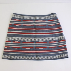 THML Women's XS Gray, White, and Red Embroidered Striped Mini Skirt