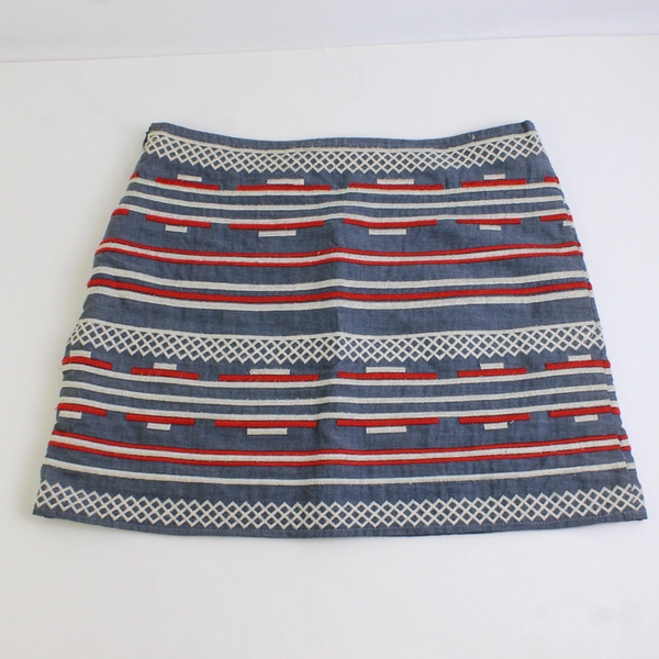 THML Women's XS Gray, White, and Red Embroidered Striped Mini Skirt