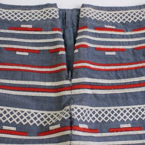 THML Women's XS Gray, White, and Red Embroidered Striped Mini Skirt