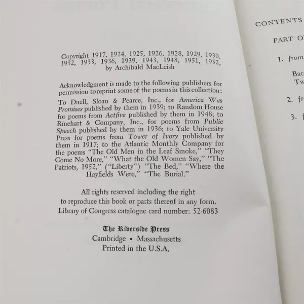 Collected Poems 1917-1952 Archibald MacLeish 1952 Hardcover Vintage