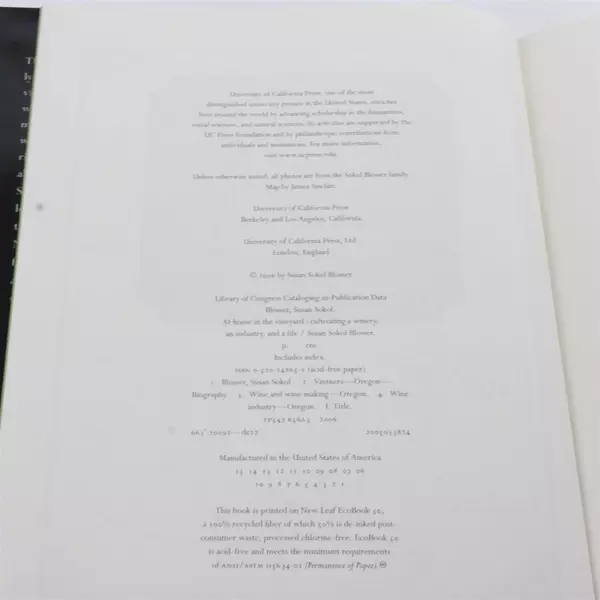 At Home in the Vineyard Susan Sokol Blosser Hardcover 