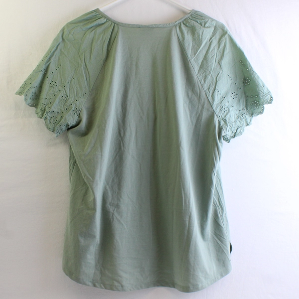 Truself Women's 1X Green Woven and Lace Pullover Blouse