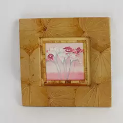 Watercolor Pink Floral Art in Brown Natural Leaf Frame 8x8in Small Wall Decor