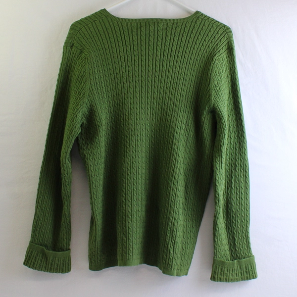 Jones New York Signature Women's XL Green Cable Knit V-Neck Sweater
