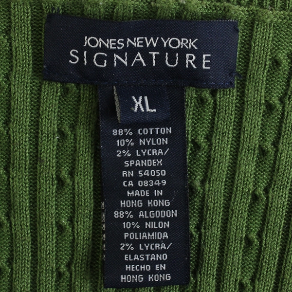 Jones New York Signature Women's XL Green Cable Knit V-Neck Sweater