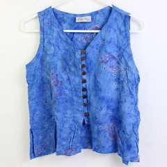 La Luna Loca Women's S Blue Tie Dye Button-Up Tank Top