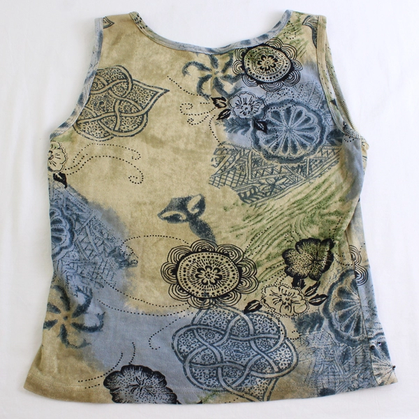 Lotus Women's S Blue and Green Tie Dye Beaded Floral Tank Top