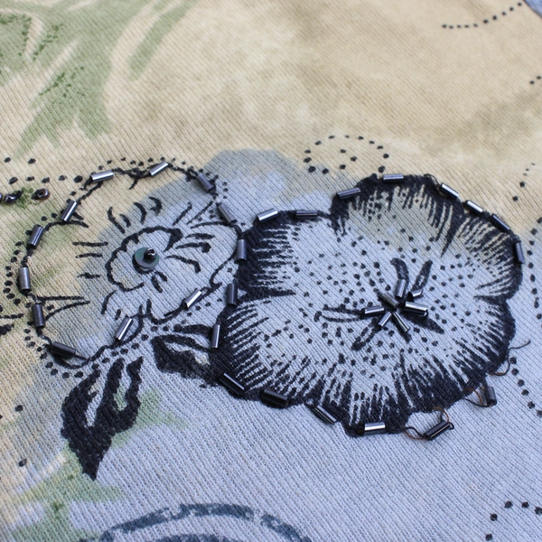 Lotus Women's S Blue and Green Tie Dye Beaded Floral Tank Top