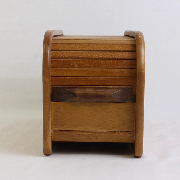 Vintage Teak Wood Roll-Top Floppy Disk Storage Box