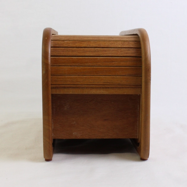 Vintage Teak Wood Roll-Top Floppy Disk Storage Box