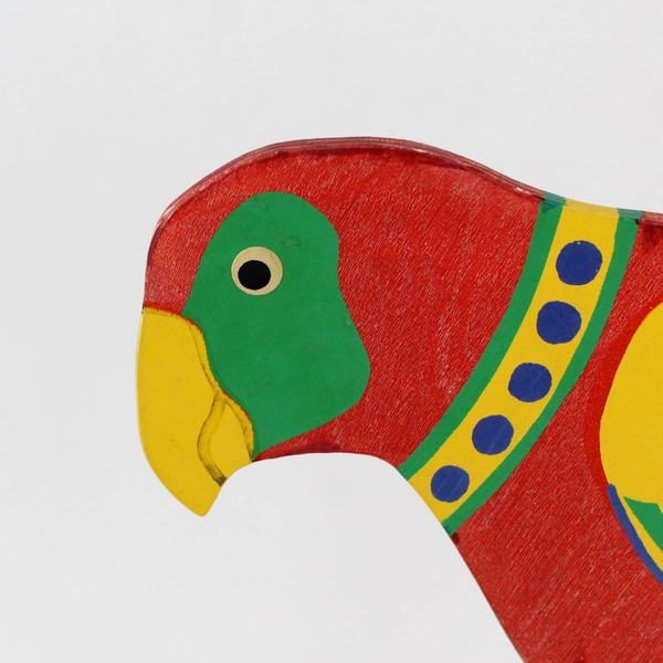 1981 R.S. Gonin Folk Art Balancing Parrot Wooden Toy 14” Tall on Stand